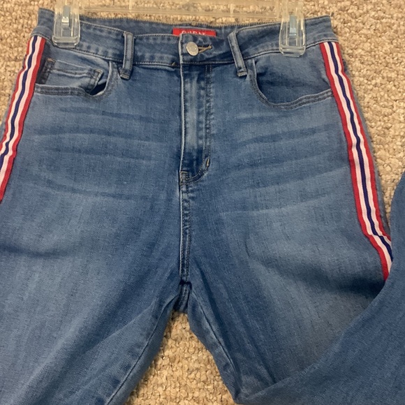 Guess Blue Skinny Denim Jeans with Red, White and Blue Stripes on Both Sides - Picture 5 of 9
